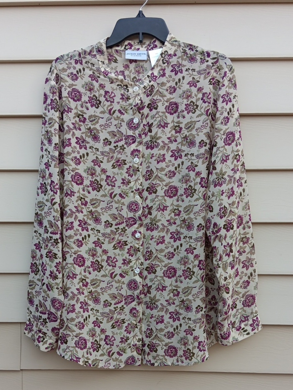 JACLYN SMITH Classic Cream Floral Button-Up Blouse Size XL